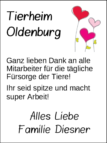 Glückwunschanzeige von Tierheim Oldenburg  von Nordwest-Zeitung