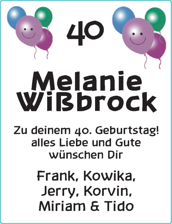 Glückwunschanzeige von Melanie Wißbrock von BM