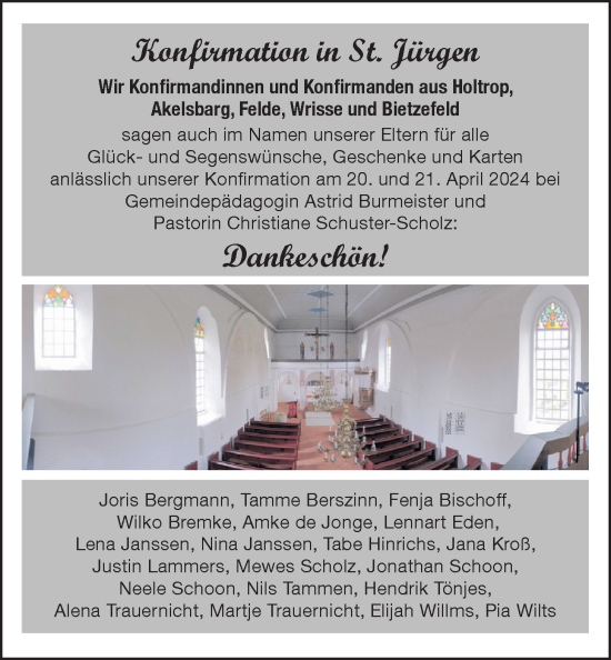 Glückwunschanzeige von Konfirmation St. Jürgen von EZ