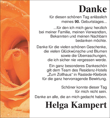 Glückwunschanzeige von Helga Kampert von Nordwest-Zeitung