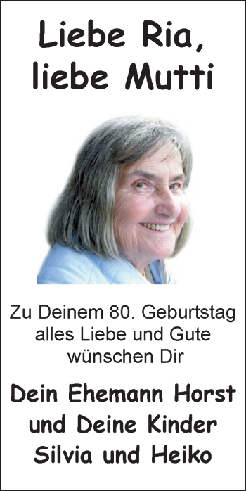 Glückwunschanzeige von Ria  von Nordwest-Zeitung