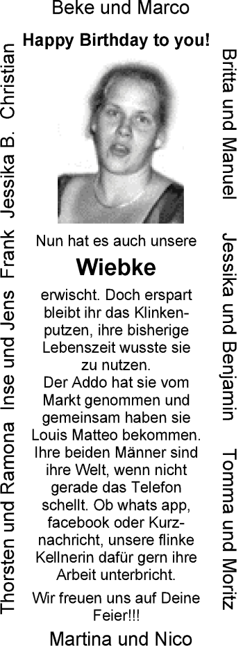 Glückwunschanzeige von Wiebke  von Nordwest-Zeitung