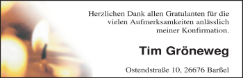 Glückwunschanzeige von Tim Gröneweg von Nordwest-Zeitung