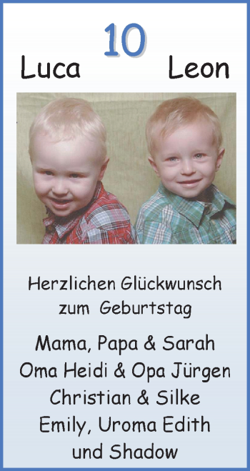 Glückwunschanzeige von Luca u. Leon  von Nordwest-Zeitung