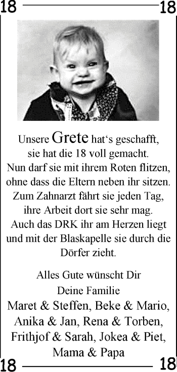 Glückwunschanzeige von Grete  von Nordwest-Zeitung