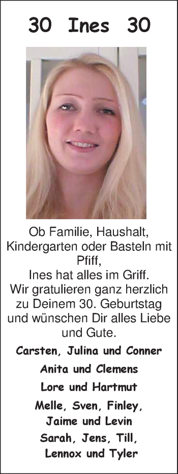 Glückwunschanzeige von Ines  von Nordwest-Zeitung