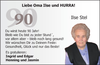 Glückwunschanzeige von Ilse Stel von Nordwest-Zeitung