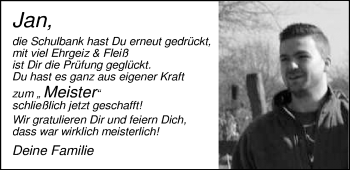 Glückwunschanzeige von Jan Meister von Nordwest-Zeitung