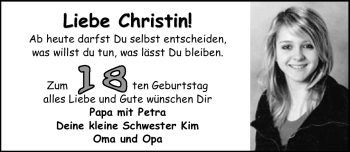 Glückwunschanzeige von Christin  von Nordwest-Zeitung