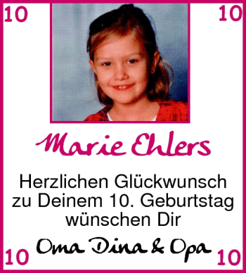 Glückwunschanzeige von Marie Ehlers von Nordwest-Zeitung