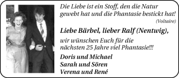 Glückwunschanzeige von Bärbel, Ralf Nentwig von Nordwest-Zeitung