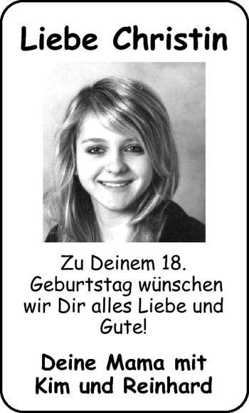 Glückwunschanzeige von Christin  von Nordwest-Zeitung