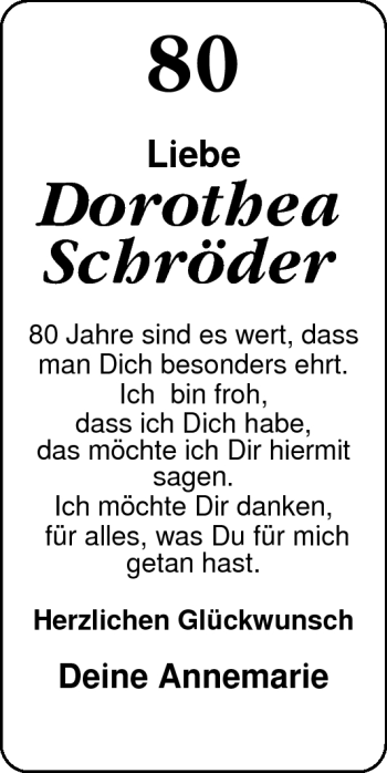 Glückwunschanzeige von Dorothea Schröder von Nordwest-Zeitung