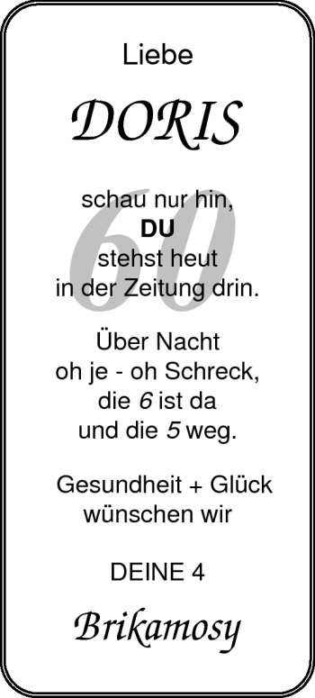 Glückwunschanzeige von Doris Brikamosy von Nordwest-Zeitung