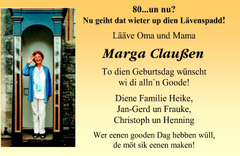 Glückwunschanzeige von Marga Claußen von Nordwest-Zeitung