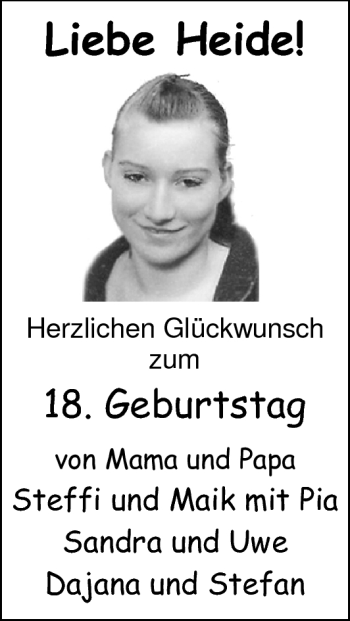 Glückwunschanzeige von Heide  von Nordwest-Zeitung