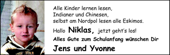 Glückwunschanzeige von Niklas Dubbert von Nordwest-Zeitung