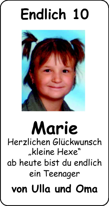 Glückwunschanzeige von Marie  von Nordwest-Zeitung