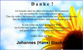 Glückwunschanzeige von Johannes Bischoff von Nordwest-Zeitung
