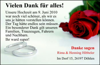 Glückwunschanzeige von Rima und Henning Hibbeler von Nordwest-Zeitung
