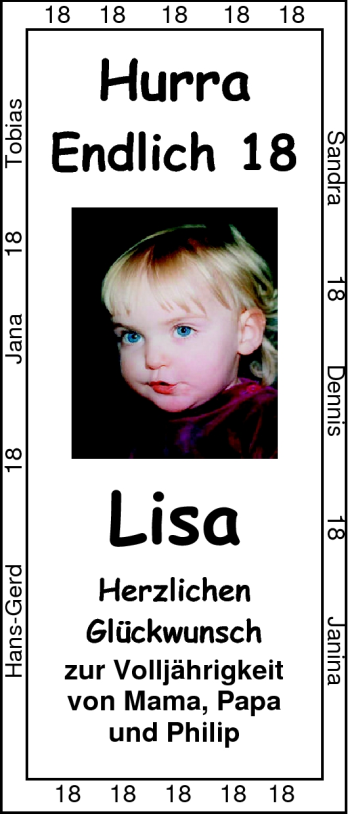 Glückwunschanzeige von Lisa  von Nordwest-Zeitung