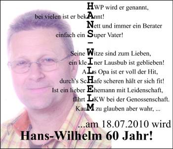 Glückwunschanzeige von Hans-Wilhelm Petershagen von Nordwest-Zeitung