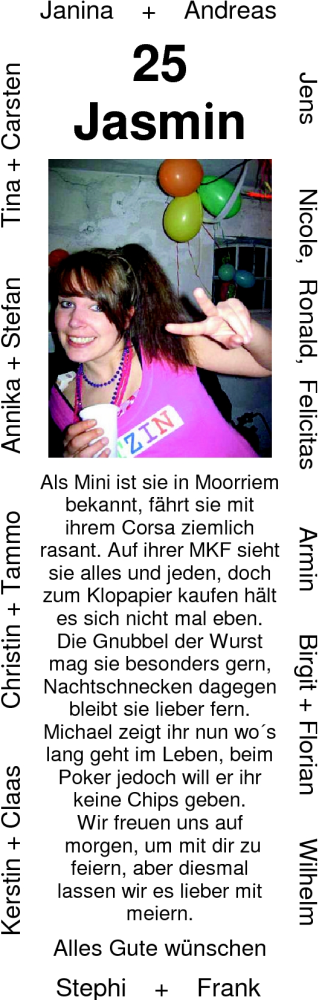 Glückwunschanzeige von Jasmin  von Nordwest-Zeitung