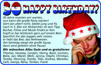 Glückwunschanzeige von 30 Happy Birthday  von Nordwest-Zeitung