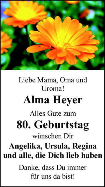 Glückwunschanzeige von Alma Heyer von Nordwest-Zeitung