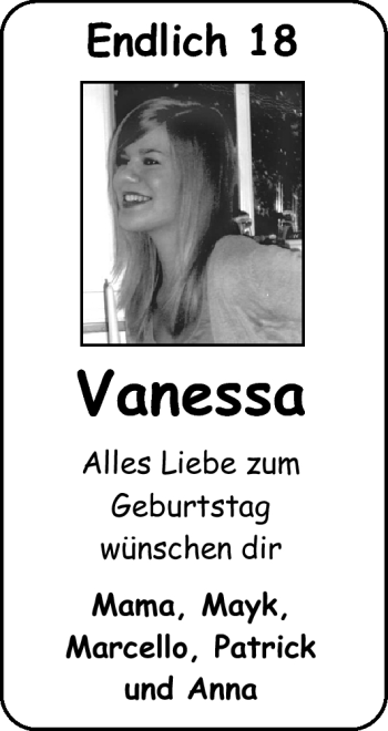 Glückwunschanzeige von Vanessa  von Nordwest-Zeitung