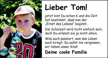 Glückwunschanzeige von Tom Spiekermann von Nordwest-Zeitung
