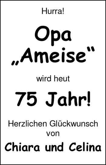 Glückwunschanzeige von Opa Ameise von Nordwest-Zeitung