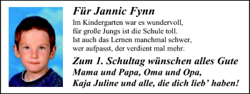Glückwunschanzeige von Jannic Fynn Kühne von Nordwest-Zeitung