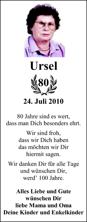 Glückwunschanzeige von Ursel Brüggemann von Nordwest-Zeitung