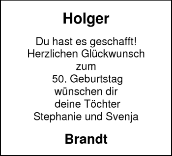Glückwunschanzeige von Holger Brandt von Nordwest-Zeitung