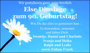 Glückwunschanzeige von Else Dinslage von Nordwest-Zeitung