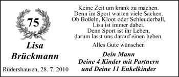 Glückwunschanzeige von Lisa Brückmann von Nordwest-Zeitung