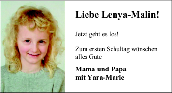 Glückwunschanzeige von Lenya-Malin Manns von Nordwest-Zeitung
