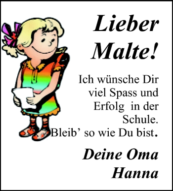 Glückwunschanzeige von Malte  von Nordwest-Zeitung