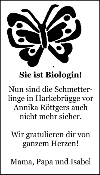 Glückwunschanzeige von Annika Röttgers von Nordwest-Zeitung