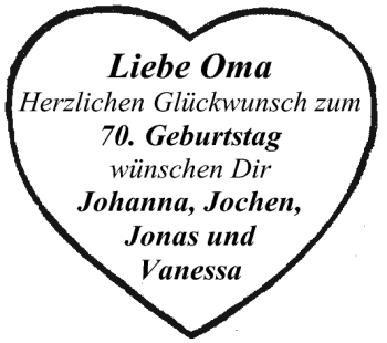 Glückwunschanzeige von Liebe Oma von Nordwest-Zeitung
