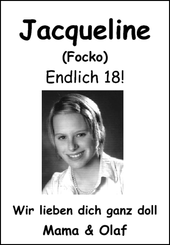 Glückwunschanzeige von Jacqueline  von Nordwest-Zeitung