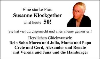 Glückwunschanzeige von Susanne Klockgether von Nordwest-Zeitung