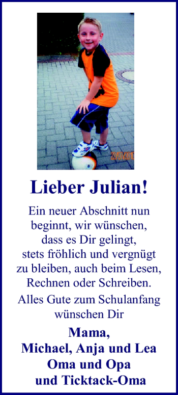Glückwunschanzeige von Julian Beckmann von Nordwest-Zeitung