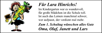 Glückwunschanzeige von Laura Hinrichs von Nordwest-Zeitung