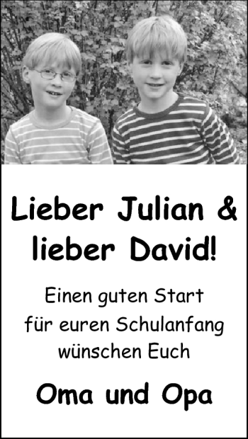 Glückwunschanzeige von Julian und David  von Nordwest-Zeitung