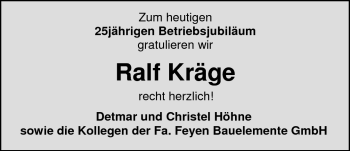 Glückwunschanzeige von Ralf Kräge von Nordwest-Zeitung