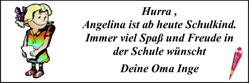 Glückwunschanzeige von Angelina Rathmann von Nordwest-Zeitung