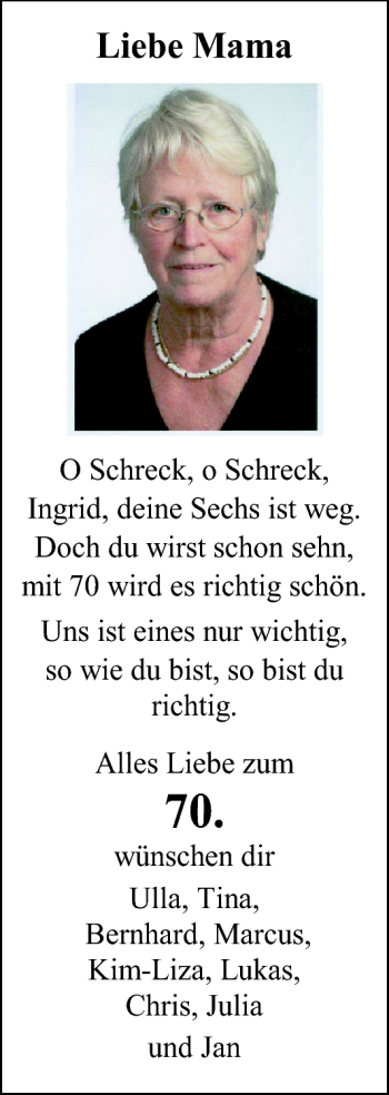 Glückwunschanzeige von Ingrid  von Nordwest-Zeitung