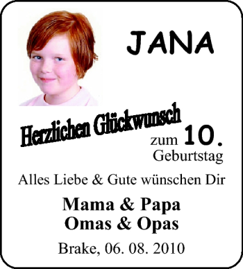Glückwunschanzeige von Jana Ramke von Nordwest-Zeitung